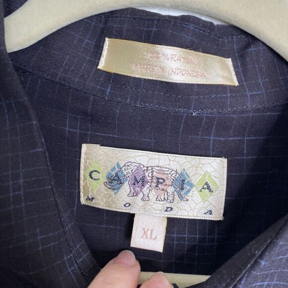 Campia Moda Hawaiian Style Palm Tree Black Button Down Light Shirt Men’s XL - Picture 2 of 3